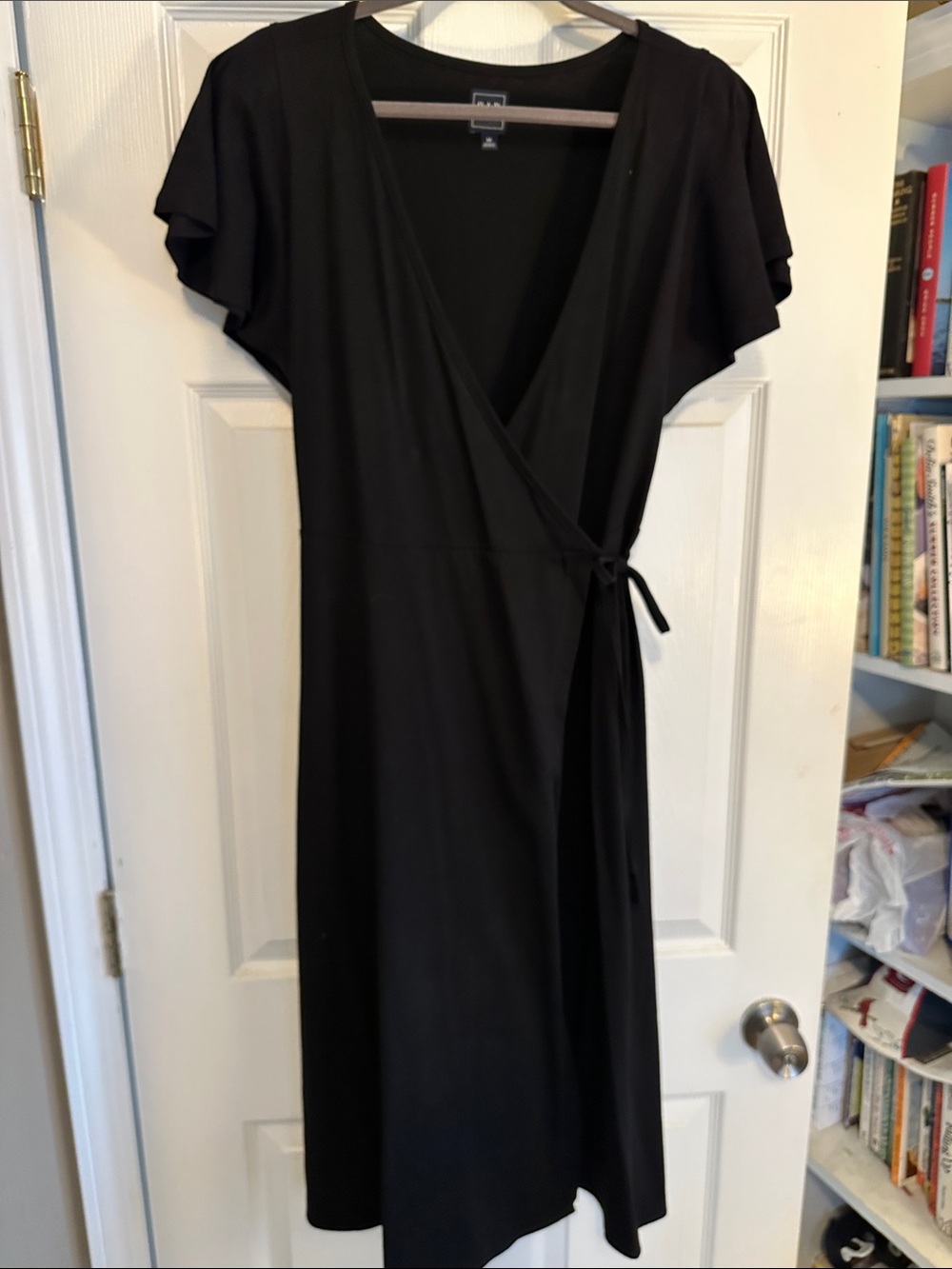 GAP Black Wrap Dress with Flutter Sleeves